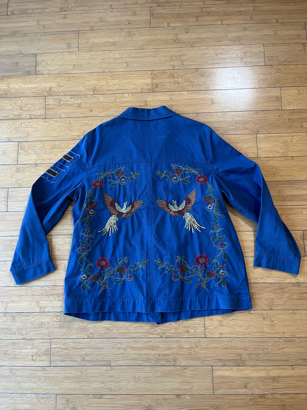 Colleen Lopez Embroidered Beaded Boho Floral and Bird Military Utility Jacket
